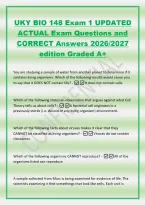 UKY BIO 148 Exam 1 UPDATED&NewLine;ACTUAL Exam Questions and&NewLine;CORRECT Answers 2026&sol;2027&NewLine;edition Graded A&plus;&NewLine;You are studying a sample of water from another planet to determine if it&NewLine;contains living organisms&period; Which of the following results would cause you&NewLine;to s