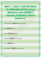 UNIT 1 - CAN&DiacriticalAcute;T LIVE WITHOUT&NewLine;IT UPDATED ACTUAL Exam&NewLine;Questions and CORRECT&NewLine;Answers 2026&sol;2027 edition&NewLine;Graded A&plus;