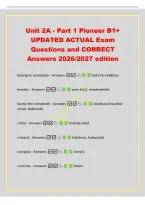 Unit 2A - Part 1 Pioneer B1&plus;&NewLine;UPDATED ACTUAL Exam&NewLine;Questions and CORRECT&NewLine;Answers 2026&sol;2027 edition