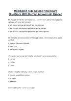 Medication Aide Course Final Exam &NewLine;Questions With Correct Answers A&plus; Graded 