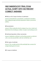 Hmx Immunology Final Exam&NewLine;Actual Script With 100 Percent&NewLine;Correct Answers