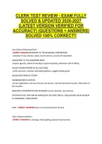 Clerk Test Review - Exam Fully &NewLine;Solved & Updated 2026-2027 &NewLine;&lpar;Latest Version Verified For &NewLine;Accuracy&rpar; &lpar;Questions &plus; Answers&rpar; &NewLine;Solved 100&percnt; Correct&excl;&excl;