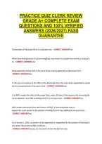 Practice Quiz Clerk Review &NewLine;Grade A&plus; Complete Exam &NewLine;Questions And 100&percnt; Verified &NewLine;Answers &lpar;2026&sol;2027&rpar; Pass &NewLine;Guarantee