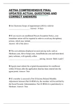 Aetna Comprehensive Final&NewLine;Updated Actual Questions And&NewLine;Correct Answers