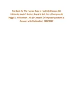 Test Bank for The Human Body in Health & Disease&comma; 8th &NewLine;Edition by Kevin T&period; Patton&comma; Frank B&period; Bell&comma; Terry Thompson & &NewLine;Peggie L&period; Williamson &vert; All 25 Chapters &vert; Complete Questions & &NewLine;Answers with Rationales &vert; 2026&sol;2027 