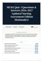 NR302 Quiz 5 Questions & Answers 2026&sol;2027 Updated Nursing Assessment Edition &lpar;Rationales&rpar;