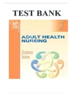 TEST BANK FOR Adult Health Nursing 5th Edition by Barbara Christensen&comma; Elaine Kockrow ISBN&colon; 9780323042369 COMPLETE GUIDE ALL CHAPTERS COVERED 100&percnt; VERIFIED A&plus; GRADE ASSURED&excl;&excl;&excl;&excl;