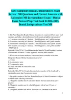 New Hampshire Dental Jurisprudence Exam Review&colon; 300 Questions and Correct Answers with Rationales&sol; NH Jurisprudence Exam &ndash; Dental Exam Newest Prep Test Bank B 2026-2027&sol; Dental Jurisprudence Test NH