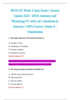 BIOS 252 Exam 2026-2027 QUESTIONS AND ANSWERS ALREADY GRADED A&plus;&period;&NewLine;100&percnt; Verified Solutions &vert; Updated Per Latest Guidelines &vert; Graded A&plus;