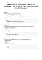 Appraisal Cost And Income Approaches&NewLine;Frequently Tested Actual Exam Questions With&NewLine;Correct Answers