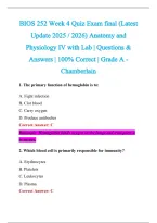 BIOS 252 Exam 2026-2027 QUESTIONS AND ANSWERS ALREADY GRADED A&plus;&period;&NewLine;100&percnt; Verified Solutions &vert; Updated Per Latest Guidelines &vert; Graded A&plus;