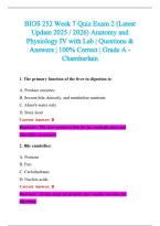 BIOS 252 Exam 2026-2027 QUESTIONS AND ANSWERS ALREADY GRADED A&plus;&period;&NewLine;100&percnt; Verified Solutions &vert; Updated Per Latest Guidelines &vert; Graded A&plus;