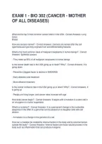 Exam 1 - Bio 302 &lpar;Cancer - Mother Of All Diseases&rpar; Questions And Answers