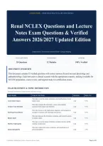 Renal NCLEX Questions and Lecture Notes Exam Questions & Verified Answers 2026&sol;2027 Updated Edition
