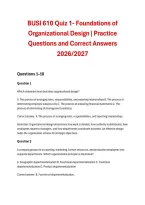 BUSI 610 Quiz 1 &ndash; Foundations of Organizational Design &vert; Practice Questions and Correct Answers with Detailed Rationales &vert; Liberty University 2026&sol;2027