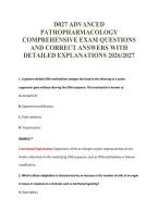 D027 Advanced&NewLine;Pathopharmacology&NewLine;Comprehensive Exam Questions&NewLine;And Correct Answers With&NewLine;Detailed Explanations 2026&sol;2027