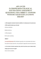 Advanced&NewLine;Pathopharmacological&NewLine;Foundations Assessment&NewLine;Questions And Correct Answers&NewLine;With Detailed Explanations&NewLine;2026&sol;2027