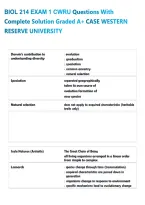 BIOL 214 EXAM 1 CWRU Questions With Complete Solution Graded A&plus; CASE WESTERN RESERVE UNIVERSITY
