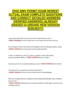 Ohio Bmv Permit Exam Newest &NewLine;Actual Exam Complete Questions &NewLine;And Correct Detailed Answers &NewLine;&lpar;Verified Answers&rpar; &vert;Already &NewLine;Graded A&plus;&vert;&vert;Brand New Version &NewLine;2026&sol;2027&excl;&excl;&excl; 