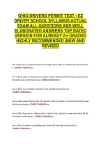 Ohio Drivers Permit Test - Ez &NewLine;Driver School Syllabus Actual &NewLine;Exam All Questions And Well &NewLine;Elaborated Answers Top Rated &NewLine;Version For Already A&plus; Graded &NewLine;Highly Recommended &vert;New And &NewLine;Revised