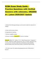 ECBA Exam Study Guide &ndash; &NewLine;Practice Questions with Verified &NewLine;Answers with rationales&period; GRADED &NewLine;A&plus;&period; Latest 2026&sol;2027 Update 