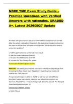 NBRC TMC Exam Study Guide &ndash; &NewLine;Practice Questions with Verified &NewLine;Answers with rationales&period; GRADED &NewLine;A&plus;&period; Latest 2026&sol;2027 Update&NewLine;NBRC TMC Exam Study Guide &ndash; &NewLine;Practice Questions with Verified &NewLine;Answers with rationales&period; GRADED &NewLine;A&plus;&period; Latest 2026&sol;2027 Update