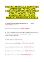 Dre Final Knowledge Study Guide - Exam Newest Actual Exam &NewLine;Complete Questions And Correct &NewLine;Detailed Answers &lpar;Verified &NewLine;Answers&rpar; &vert;Already Graded &NewLine;A&plus;&vert;&vert;Brand New Version 2026&sol;2027&excl;&excl;&excl; 