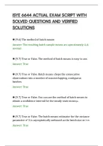 Isye 6644 Actual Exam Script With&NewLine;Solved Questions And Verified&NewLine;Solutions