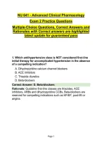 NU 641 - Advanced Clinical Pharmacology&NewLine;Exam 2 Practice Questions&NewLine;Multiple-Choice Questions&comma; Correct Answers and Rationales with Correct answers are highlighted latest update for guaranteed pass&NewLine;