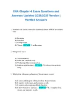 CNA Chapter 4 Exam Questions and &NewLine;Answers Updated 2026&sol;2027 Version &vert; &NewLine;Verified Answers 