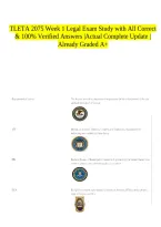 TLETA 2075 Week 1 Legal Exam Study with All Correct & 100&percnt; Verified Answers &vert;Actual Complete Update &vert;Already Graded A&plus;