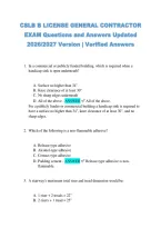 CSLB B LICENSE GENERAL CONTRACTOR &NewLine;EXAM Questions and Answers Updated &NewLine;2026&sol;2027 Version &vert; Verified Answers 