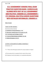 U&period;S&period; GOVERNMENT HONORS & AP GOV FINAL EXAM PRACTICE QUESTION BANK 2027 &vert; 215 Original MCQs with Detailed Rationales &vert; AP U&period;S&period; Government & Politics &sol; Honors U&period;S&period; Gov Exam Review &lpar;Foundations of Democracy&comma; Federalism&comma; Branches of Government&comma; Civil Libertie