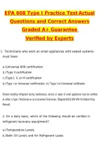 2027 EPA 608 Type I Practice Test Actual Exam &lpar;Latest 2026 &sol; 2027 Update&rpar; Questions and Correct Answers &lpar;100&percnt; Correct Verified Answers&rpar; Already Graded A&plus;
