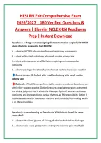HESI RN Exit Comprehensive Exam &NewLine;2026&sol;2027 &vert; 180 Verified Questions & &NewLine;Answers &vert; Elsevier NCLEX-RN Readiness &NewLine;Prep &vert; Instant Download 