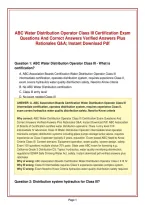 ABC Water Distribution Operator Class III Certification Exam&NewLine;Questions And Correct Answers Verified Answers Plus&NewLine;Rationales Q&A&semi; Instant Download Pdf