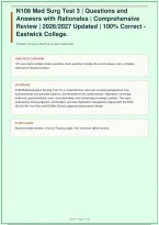 N108 Med Surg Test 3 &vert; Questions and Answers with Rationales &vert; Comprehensive Review &vert; Updated &vert; 100&percnt; Correct &vert; Eastwick College &vert; 147 Questions &vert; 2026&sol;2027&NewLine;