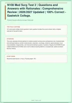 N108 &vert; Med Surg Test 2 &vert; Questions and Answers with Rationales &vert; Comprehensive Review &vert; Updated &vert; 100&percnt; Correct &vert; Eastwick College &vert; 147 Questions &vert; 2026&sol;2027&NewLine;