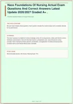 Nace Foundations of Nursing Actual Exam &vert; Questions and Correct Answers &vert; Latest Update &vert; Graded A&plus; &vert; Johns Hopkins University &vert; 98 Questions &vert; 2026&sol;2027&NewLine;