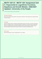 MATH 1201 &vert; Assignment Unit 5 &vert; Exponential & Logarithmic Functions&comma; Equations and Growth Models &vert; University of the People &vert; 2026&sol;2027&NewLine;