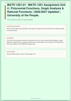 MATH 1201 Assignment Unit 4 &vert; Polynomial Functions&comma; Graph Analysis & Rational Functions &vert; University of the People &vert; Updated &vert; 48 Questions &vert; 2026&sol;2027&NewLine;
