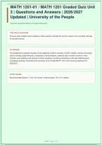 MATH 1201 Graded Quiz Unit 3 &vert; Questions and Answers &vert; Updated &vert; University of the People &vert; 50 Questions &vert; 2026&sol;2027&NewLine;
