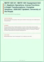 MATH 1201 Assignment Unit 2 &vert; Algebraic Operations&comma; Inverse Functions & Graph Transformations &vert; Complete Solutions &vert; University of the People &vert; 48 Questions &vert; Updated &vert; 2026&sol;2027&NewLine;