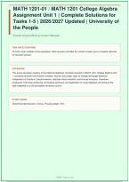 MATH 1201-01 &sol; MATH 1201 College Algebra Assignment Unit 1 &vert; Complete Solutions for Tasks 1-5 &vert; Updated &vert; University of the People &vert; 2026&sol;2027&NewLine;