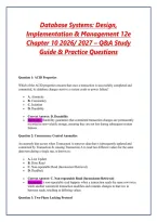 Database Systems&colon; Design&comma; Implementation & Management 12e Chapter 10 2026&sol; 2027 &ndash; Q&A Study Guide & Practice Questions