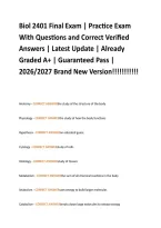 Biol 2401 Final Exam &vert; Practice Exam &NewLine;With Questions and Correct Verified &NewLine;Answers &vert; Latest Update &vert; Already &NewLine;Graded A&plus; &vert; Guaranteed Pass &vert; &NewLine;2026&sol;2027 Brand New Version&excl;&excl;&excl;&excl;&excl;&excl;&excl;&excl;&excl;&excl;&excl; 