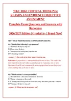 WGU D265 Critical Thinking&colon; Reason and Evidence Objective Assessment &ndash; Complete Exam Questions and Answers with Rationales &vert; 2026&sol;2027 Edition &vert; Graded A&plus; &vert; Brand New&excl; &ndash; Ultimate OA Study Guide