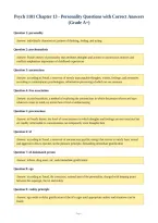 Psych 1101 Chapter 13 - Personality Questions with Correct Answers&NewLine;&lpar;Grade A&plus;&rpar;