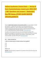 Indiana Auctioneer License Exam &mdash; Version B &NewLine;Exam Guaranteed pass newest year 2026-2027 &NewLine;&vert; 100&period; Questions and answers &plus; Rationales&vert; &NewLine;free PDF Access &vert;STUDY GUIDE MASTER &NewLine;&vert;Already graded A&plus;  