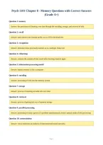 Psych 1101 Chapter 8 - Memory Questions with Correct Answers&NewLine;&lpar;Grade A&plus;&rpar;